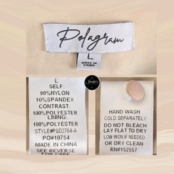 Polagram NWT Beige/Tan Lace and Pleated 3/4 Sleeve Midi Dress Size Large - Picture 9 of 11